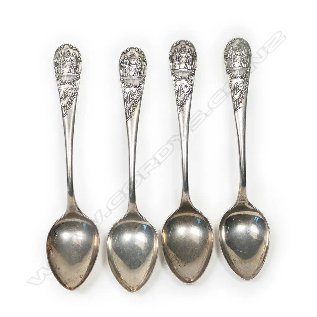 A set of four 'Sterling' silver 'New Zealand' and Maori themed teaspoons, Image 1++